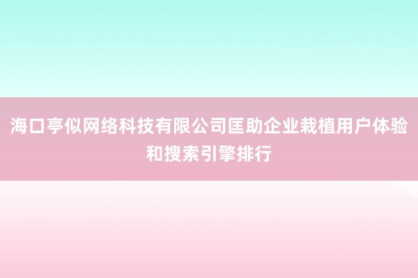 海口亭似网络科技有限公司匡助企业栽植用户体验和搜索引擎排行